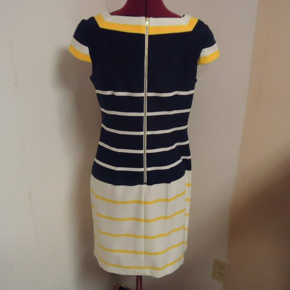 Studio I Size 6 Navy Blue Yellow and Cream Striped Mini Dress - Picture 5 of 8